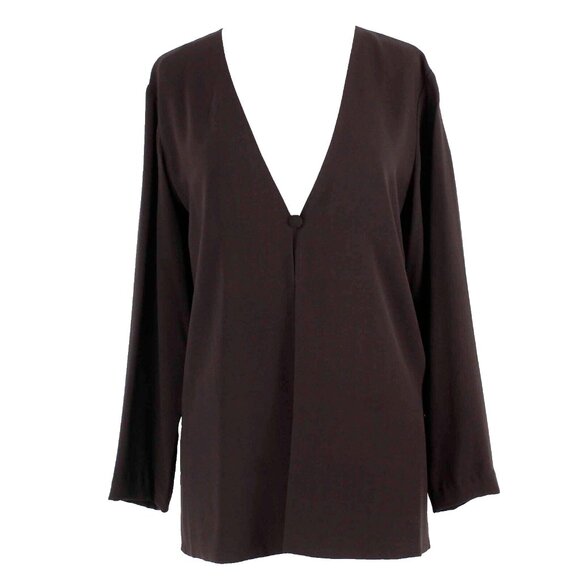 Eileen Fisher Sz M Dark Purple Button Closure 100% Silk Wrap Light Jacket - Picture 1 of 4